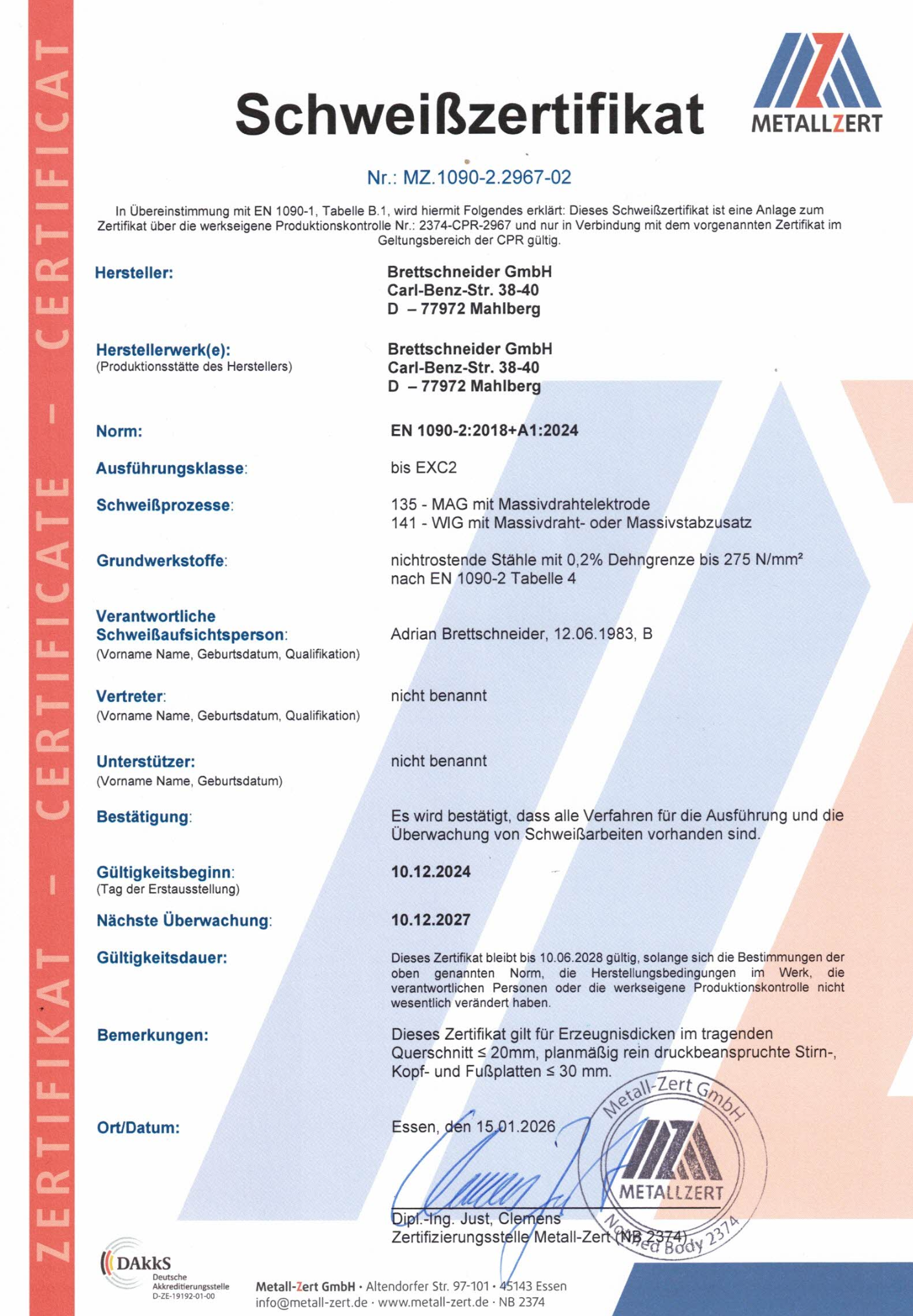 Tragendes Stahlbauteil EXC 2 nach DIN EN 1090-2 – schweißfrei gefertigt vom zertifizierten Hersteller